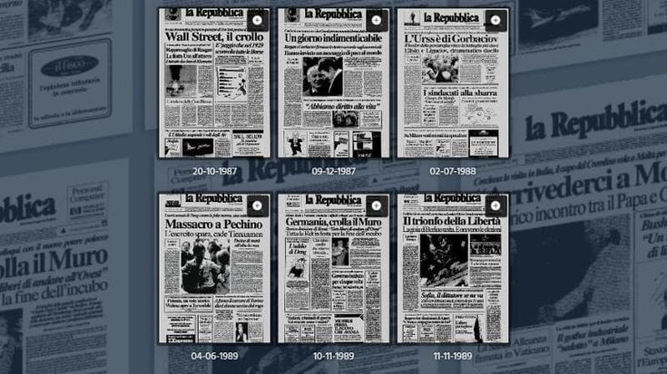 Le prime pagine di Repubblica, dal 1986 al 1995: il peso della storia